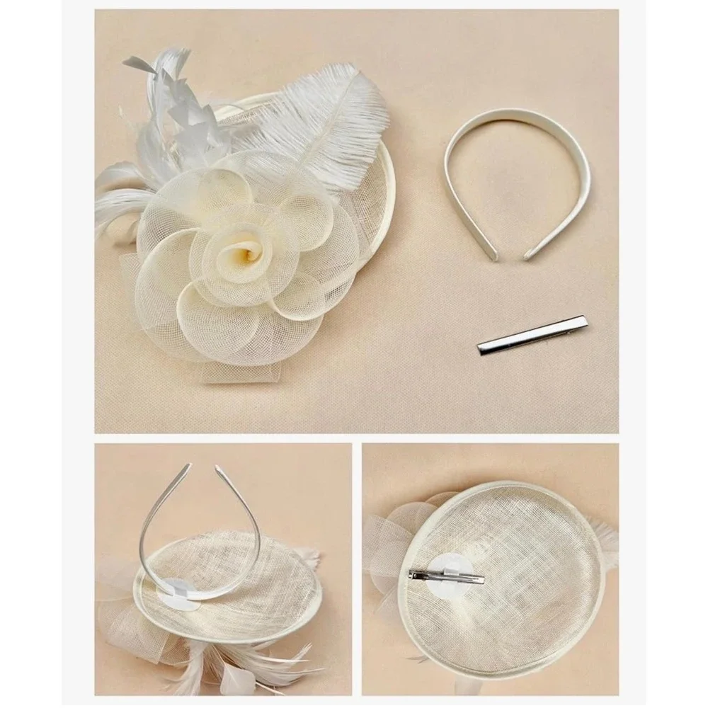 166.-   SAFERIN Women's Fascinators Feathers Tea Party Hat Veil Headband with Ha